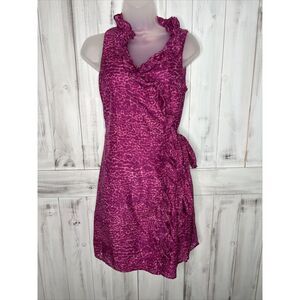 LOFT PURPLE LEOPARD CHEETAH SLEEVELESS RUFFLE COTTON SILK LINED WRAP DRESS 2